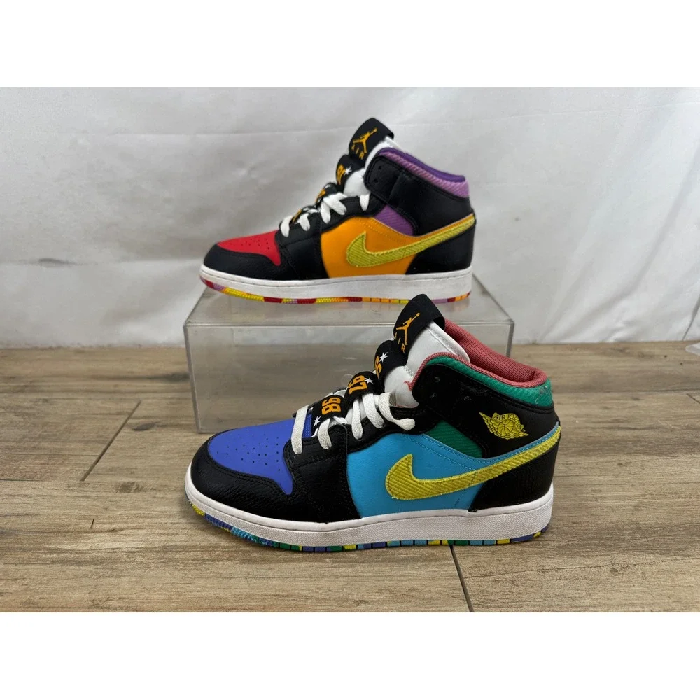 Nike Air Jordan 1 Mid Six Rings Multi-Color Mismatched FD1317-007 Mens 6.5Y